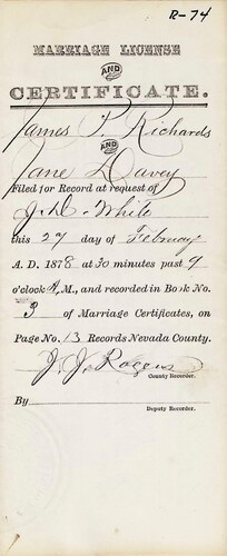 Click to see DR 6 R-74 of Marriage Certificates (DR 6 R)