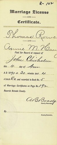 Click to see DR 6 R-102 of Marriage Certificates (DR 6 R)