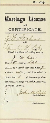 Click to see DR 6 S-109 of Marriage Certificates (DR 6 S)