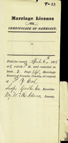Click to see DR 6 T-33 of Marriage Certificates (DR 6 T)
