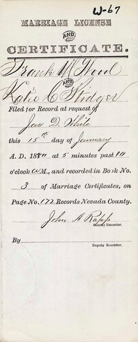 Click to see DR 6 W-67 of Marriage Certificates (DR 6 W)