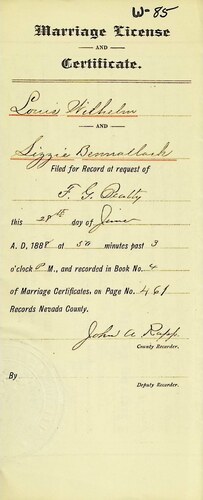 Click to see DR 6 W-85 of Marriage Certificates (DR 6 W)