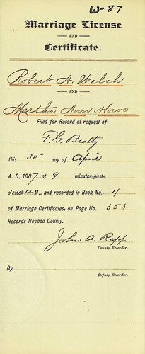 Click to see DR 6 W-87 of Marriage Certificates (DR 6 W)