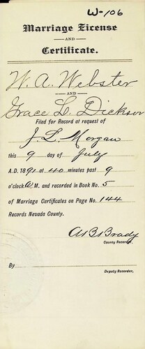Click to see DR 6 W-106 of Marriage Certificates (DR 6 W)