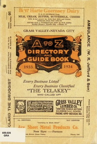 Grass Valley - Nevada City - A to Z Directory and Guide Book (650.025.GRA)(1933-1934)