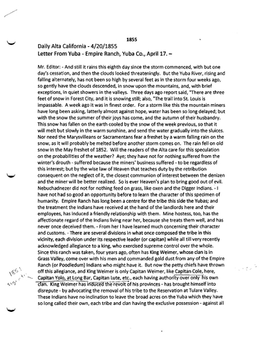 Click to view Letter from Yuba, Empire Ranch (1855) Letter from Yuba, Empire Ranch (1855)