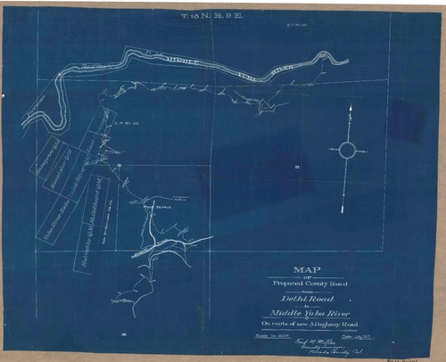 Map of Proposed County Road from Delhi Road to Middle Yuba River on route of new Alleghany Road (Map 196-B)(July 1913)