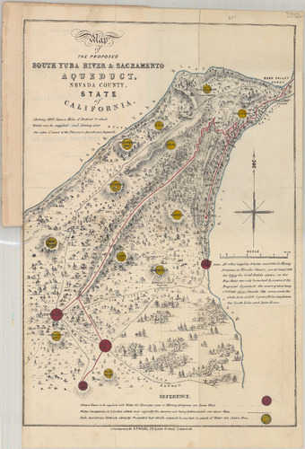 Map of the Proposed South Yuba River and Sacramento Aqueduct, Nevada County, California by Benjamin P. Wilme (1853) [Internet Archive]