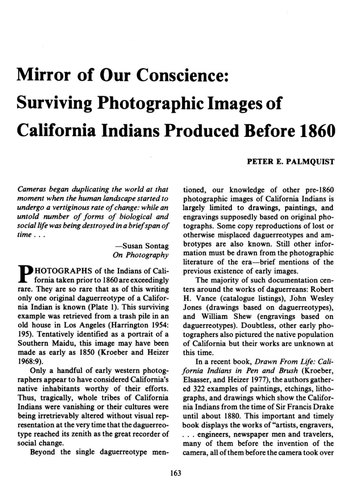 Mirror of Our Conscience - Surviving Photographic Images of California Indians Produced Before 1860