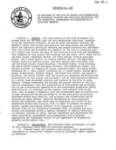 Nevada City Historical District Ordinance 338 (Uncataloged)(1968, 1985, 1996)