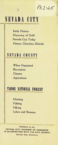 Nevada City Nevada County Tahoe National Forest by Nevada City Chamber of Commerce (PH 1-25) (1940s)
