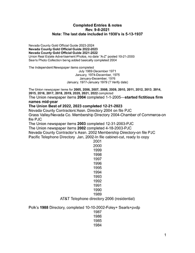 Click to view Nevada County Addresses: Compiled Notes Nevada County Addresses: Compiled Notes