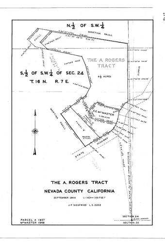 Click to see A. Rogers Tract, 1946 of Allan Beeson Survey Maps Book EL