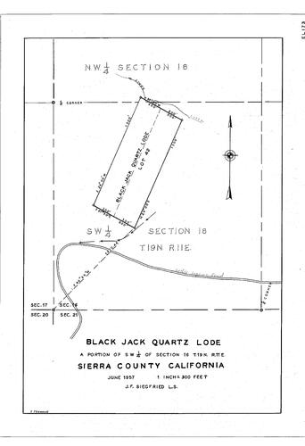 Click to see Black Jack Quartz Lode, 1957 of Allan Beeson Survey Maps Book EL