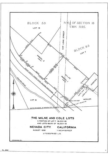 Click to see The Milne & Cole Lots, 1959 of Allan Beeson Survey Maps Book EL