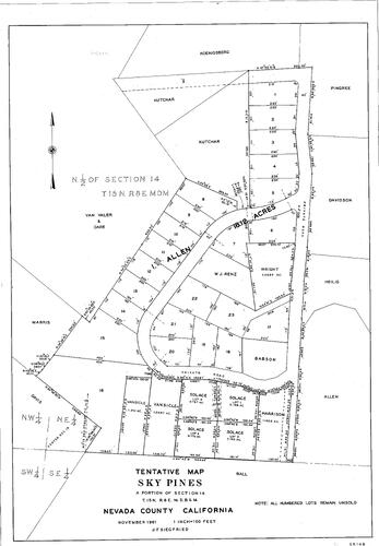 Click to see Sky Pines Tentative Map,1961 of Allan Beeson Survey Maps Book ER