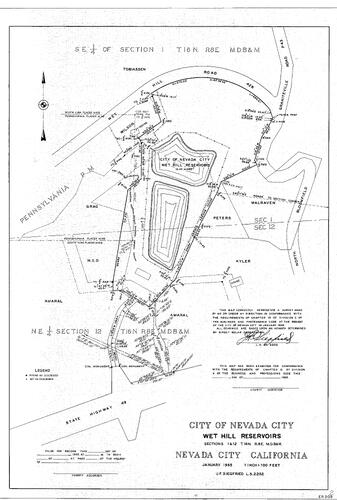 Click to see Nevada City Wet Hill Resevoirs, 1965 of Allan Beeson Survey Maps Book ER