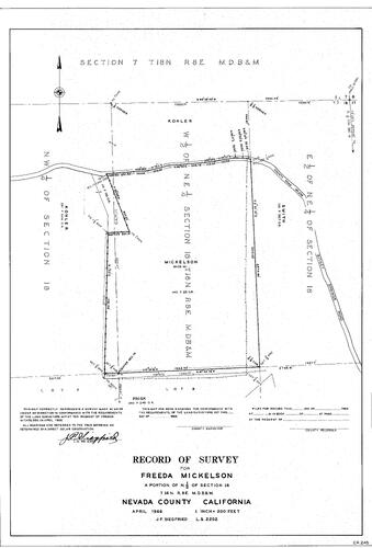 Click to see Record of Survey: Freeda Mickelson, 1966 of Allan Beeson Survey Maps Book ER
