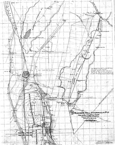 Click to see Badger Hill Hydraulic Pit, 1934 of Allan Beeson Survey Maps Book ER