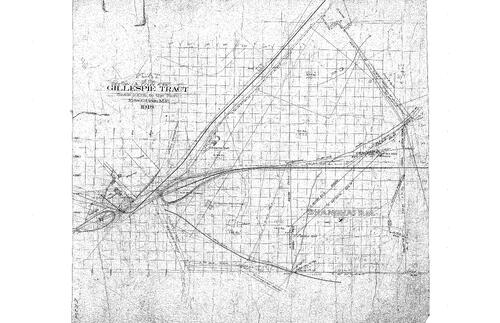 Click to see Gillespie Tract, 1918 of Allan Beeson Survey Maps Book ER