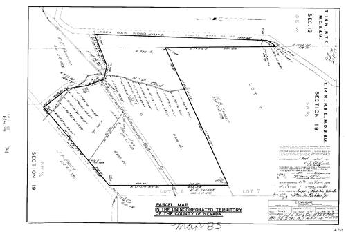 Click to see Parcel Map Book 1, pg. 83 (1970) of Nevada County Recorders Parcel Maps Book 1