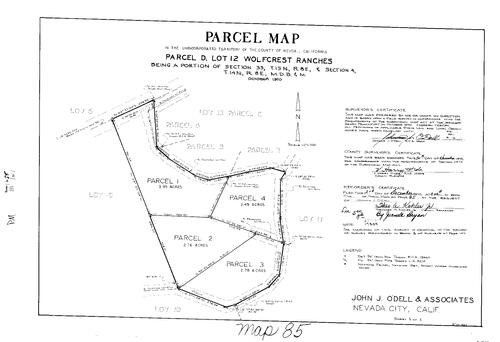 Click to see Parcel Map Book 1, pg. 85 (1970) of Nevada County Recorders Parcel Maps Book 1