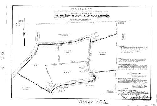 Click to see Parcel Map Book 1, pg. 102 (1970) of Nevada County Recorders Parcel Maps Book 1