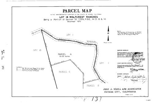 Click to see Parcel Map Book 1, pg. 139 (1971) of Nevada County Recorders Parcel Maps Book 1