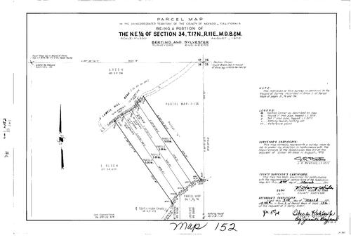 Click to see Parcel Map Book 1, pg. 152 (1971) of Nevada County Recorders Parcel Maps Book 1