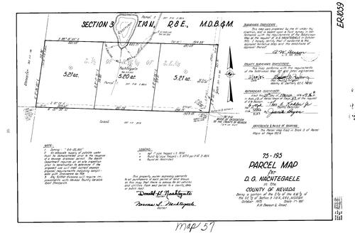 Click to see Parcel Map Book 10, pg. 57 (1976) of Nevada County Recorders Parcel Maps Book 10