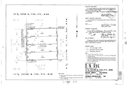 Click to see Parcel Map Book 10, pg. 64 (1976) of Nevada County Recorders Parcel Maps Book 10