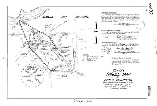 Click to see Parcel Map Book 10, pg. 66 (1976) of Nevada County Recorders Parcel Maps Book 10