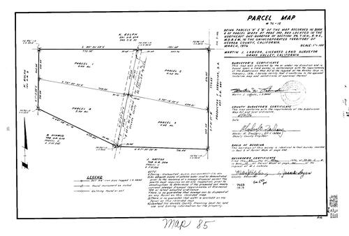 Click to see Parcel Map Book 10, pg. 85 (1976) of Nevada County Recorders Parcel Maps Book 10