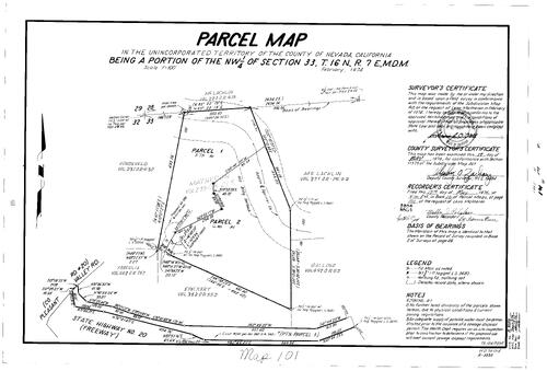 Click to see Parcel Map Book 10, pg. 101 (1976) of Nevada County Recorders Parcel Maps Book 10