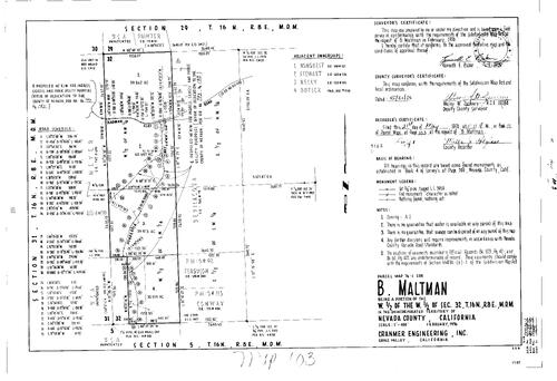 Click to see Parcel Map Book 10, pg. 103 (1976) of Nevada County Recorders Parcel Maps Book 10