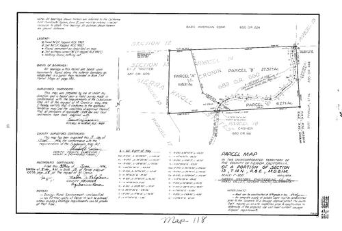 Click to see Parcel Map Book 10, pg. 118 (1976) of Nevada County Recorders Parcel Maps Book 10