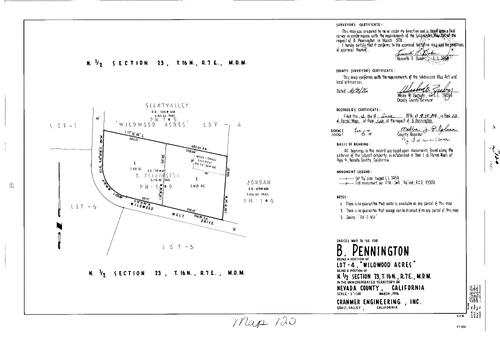 Click to see Parcel Map Book 10, pg. 120 (1976) of Nevada County Recorders Parcel Maps Book 10