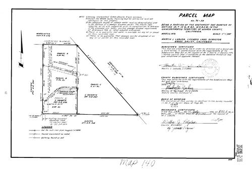 Click to see Parcel Map Book 10, pg. 140 (1976) of Nevada County Recorders Parcel Maps Book 10