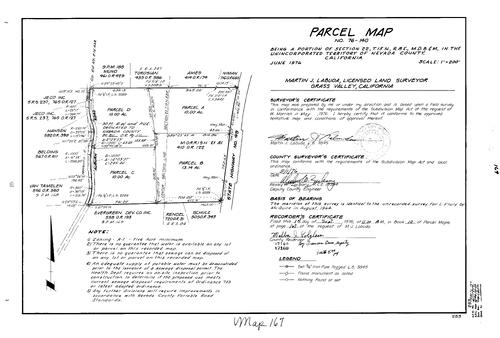 Click to see Parcel Map Book 10, pg. 167 (1976) of Nevada County Recorders Parcel Maps Book 10