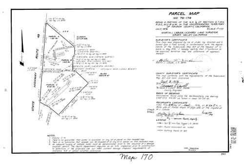 Click to see Parcel Map Book 10, pg. 170 (1976) of Nevada County Recorders Parcel Maps Book 10