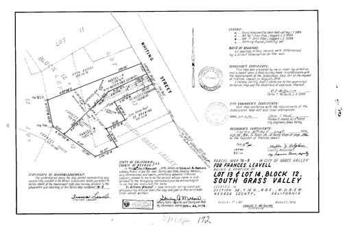Click to see Parcel Map Book 10, pg. 172 (1976) of Nevada County Recorders Parcel Maps Book 10