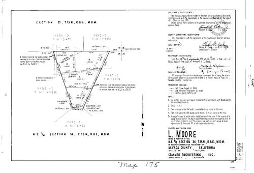 Click to see Parcel Map Book 10, pg. 175 (1976) of Nevada County Recorders Parcel Maps Book 10