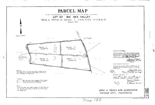 Click to see Parcel Map Book 10, pg. 180 (1976) of Nevada County Recorders Parcel Maps Book 10