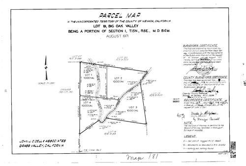 Click to see Parcel Map Book 10, pg. 181 (1976) of Nevada County Recorders Parcel Maps Book 10