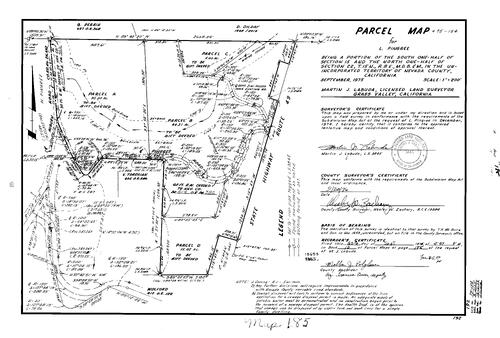 Click to see Parcel Map Book 10, pg. 185 (1976) of Nevada County Recorders Parcel Maps Book 10