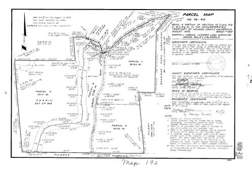 Click to see Parcel Map Book 10, pg. 192 (1976) of Nevada County Recorders Parcel Maps Book 10