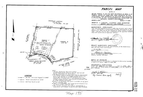 Click to see Parcel Map Book 10, pg. 195 (1976) of Nevada County Recorders Parcel Maps Book 10