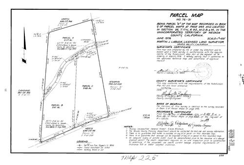 Click to see Parcel Map Book 10, pg. 225 (1976) of Nevada County Recorders Parcel Maps Book 10