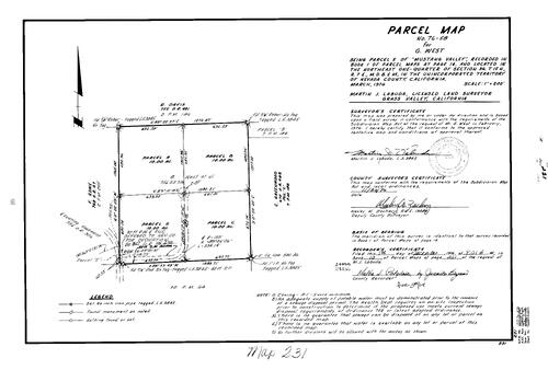 Click to see Parcel Map Book 10, pg. 231 (1976) of Nevada County Recorders Parcel Maps Book 10