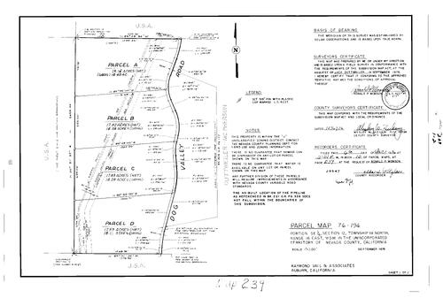 Click to see Parcel Map Book 10, pg. 239 (1976) of Nevada County Recorders Parcel Maps Book 10